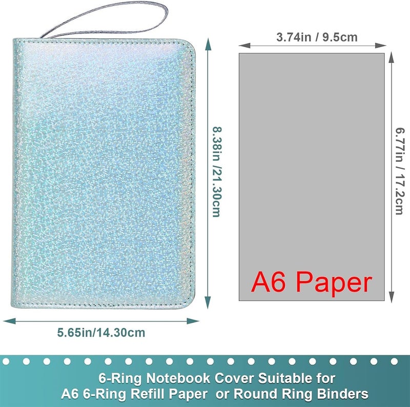 Toplive A6 Budget Binder with Zipper, 6 Ring Refillable Planner Binder Cover for A6 Cash Budget System, PU Leather Personal Organizer Personal Wallet, Glitter Blue - Image 5